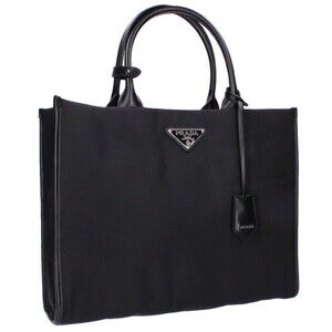 Prada Triangle Plate Clochette Tote Bag Black